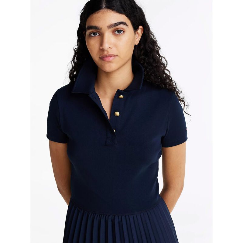 Tommy Hilfiger Gold-Tone Button Slim Midi Polo Dress image number 3